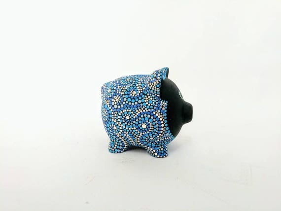 Blues Piggy Bank: Hand painted Piggy Dot painting