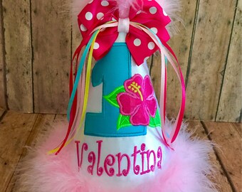 Luau Birthday Hat, Luau First Birthday Hat, You CHOOSE COLORS, by Gingham Bunny