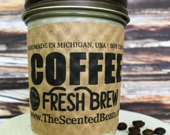 Fresh Brew Scented Coffee Candle - 8 oz. Scented Soy Candle Makes The Perfect Coffee Gift For Coffee Lover, Coffee, Candles