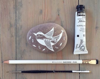 Phileas Bird - Painted Stone - Beach Pebble, Rock Art - by Natasha Newton