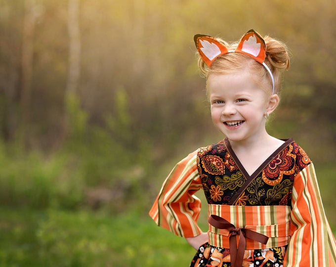 Autumn Birthday Outfit for Little Girls - Woodland Fox - Thanksgiving - Fall - Hand Made 4 pc Set Top, Pants, Sash, and Ears - 2t to 7 yrs
