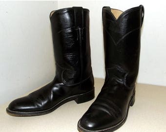 Broken In Justin Cowboy Boots Black Roper Style