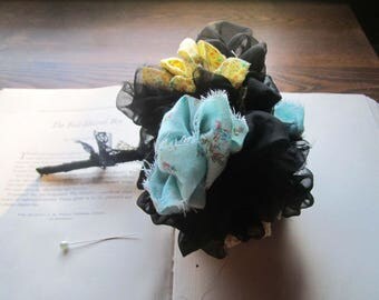 Handmade Fabric Bouquet Set, Vintage Fabric Flowers, Unique Brides, Small fabric Poms, 100% Vintage & OOAK, Eloping Bouquets, Gift, Keepsake