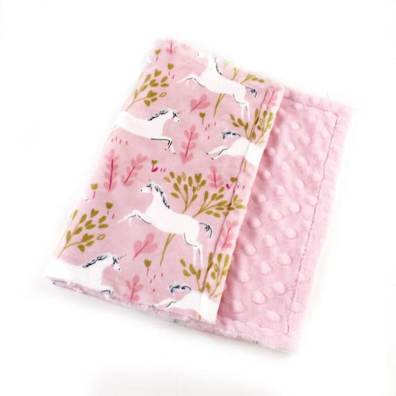 Minky Blanket Lovey, Personalized Baby Blanket Girl - Pink Unicorn Blanket - Tag Blanket - Burp Cloth // Mini Baby Blanket