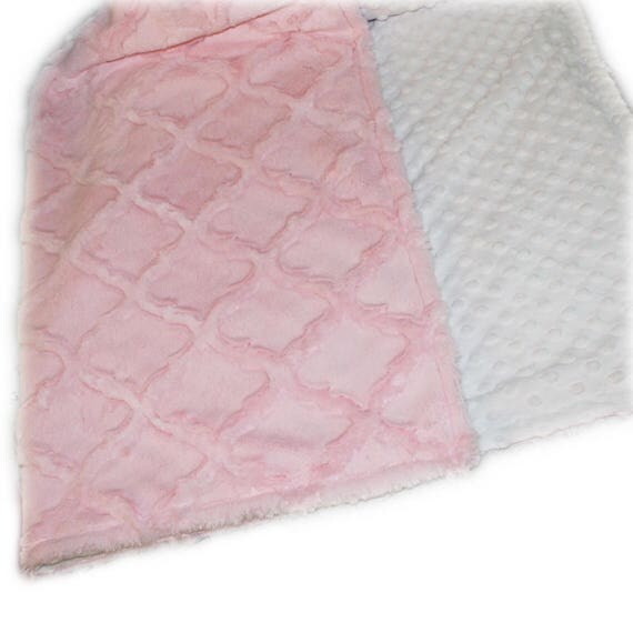 Personalized Baby Blanket /Minky Baby Blanket, Pink White Lattice / Stroller Blanket / Girl Baby Blanket / Name Blanket / Pink Blanket