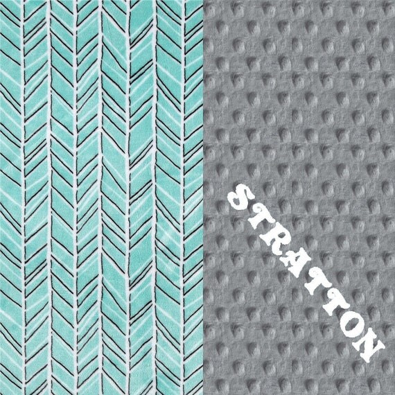 Adult Minky Blanket, Personalized Blanket, Gray Aqua Herringbone Blanket, Twin Blanket, Minky Throw Blanket, Blue Minky Blanket, Gift idea