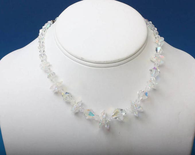 Aurora Borealis Crystal Bridal Choker Necklace Aurora Borealis Beads Unusual Vintage Necklace