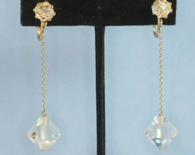 AB Crystal Dangle Earrings Longer Length Aurora Borealis Crystal Vintage