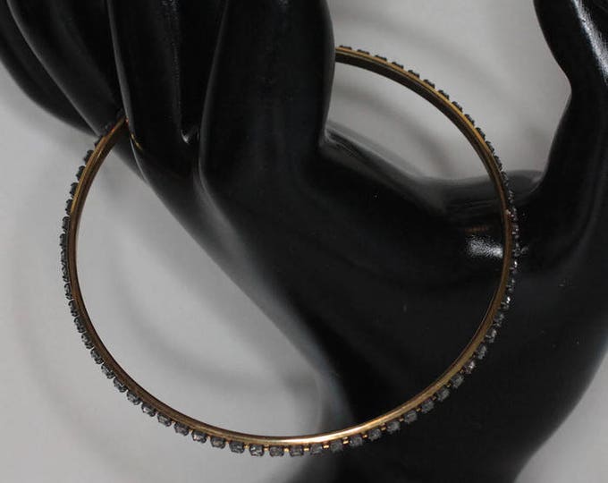 Rhinestone Bangle Bracelet Narrow Thin Gold Tone Clear Crystals Skinny Stacking Vintage