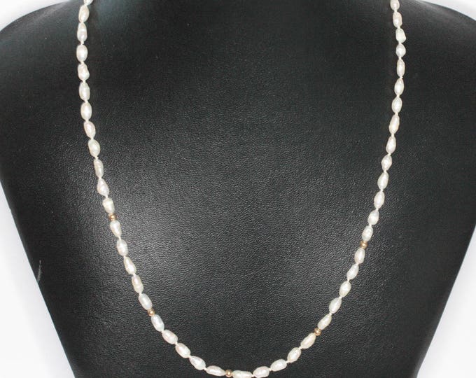 Freshwater Rice Pearl and 14K Gold Bead Necklace 18 Inches Vintage