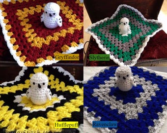 Blanket Lovey Baby Newborn Harry Potter Inspired Crochet Lovies Photo Prop Hedwig Owl Toy Hogwarts Gryffindor Slytherin Ravenclaw Hufflepuff