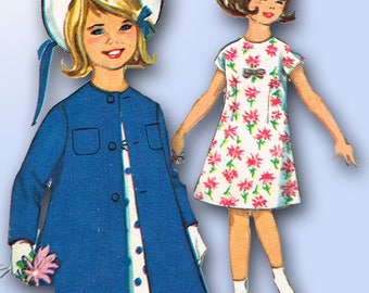 1960s Vintage Simplicity Sewing Pattern 5372 Little Girls Dress and Coat Size 7