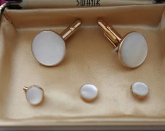 Swank Mother of Pearl Tuxedo Studs and Cufflinks from Saper's Store for Men South Shore Chicago Groom Tux