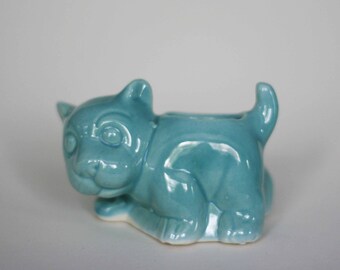 vintage dog planter turqoise ceramic