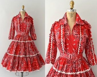 Vintage 1950s Dress Set - 50s Red Bandana Print Skirt and Blouse Set