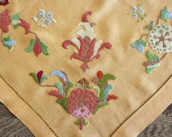Vintage Embroidered Linen Tablecloth