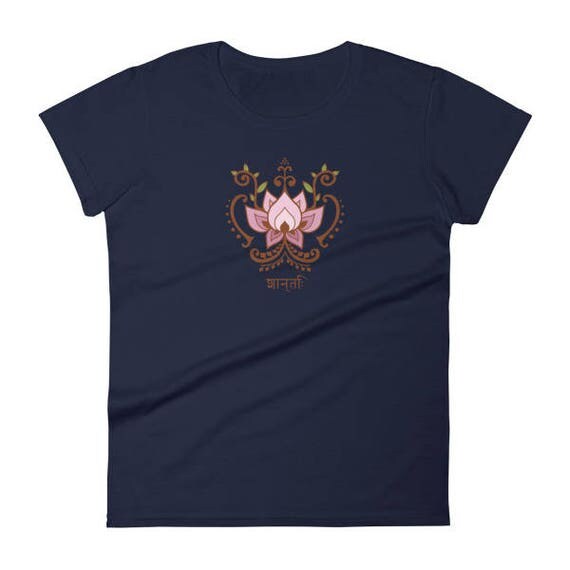 Henna Lotus w/ Peace in Sanskrit T-Shirt (Womens) mehndi, mehendi, mehandi, henna, tattoo, tribal, t-shirts, tops, shirts, yoga, workout, loungewear, mehndiwear