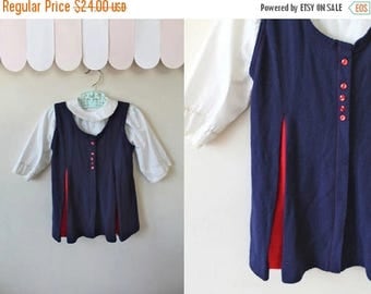 20% off SALE vintage 1960s toddler dress set - PEEKABOO RED blouse and navy dress / 3T