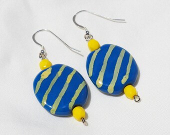 Blue and Yellow Kazuri Earrings