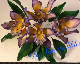 Purple Gum paste Orchid Cake Decoration Lavender