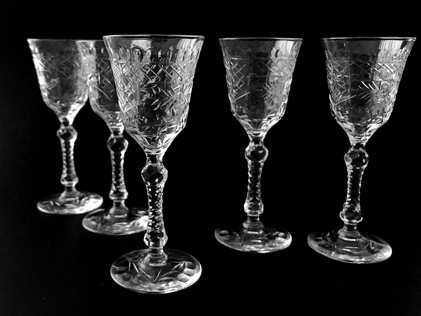 Vintage Cut Glass Stemware Crystal Cordial Glasses Liqueur