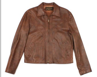 vintage 1970s leather jacket • western style made in USA