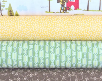 Puppy Park Cream 4 Fabric Fat Quarters Bundle by Bella Blvd. for Riley Blake, 1 yard total