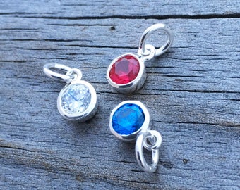 Sterling Silver Birthstone Charm Pendants 6mm Charm Pendant