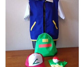 Kid size Ash Ketchum Pokemon full costume set 5 pieces Original Series