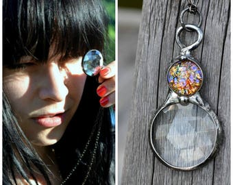 Kaleidoscope Necklace, Long Pendant Necklace, Glass Prism Necklace, Long Chain, Opal Jewelry, Pretty Necklaces, Adult Kaleidoscope (2768)