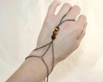 Bracelet Adjustable ring, Tiger eye (m13b)