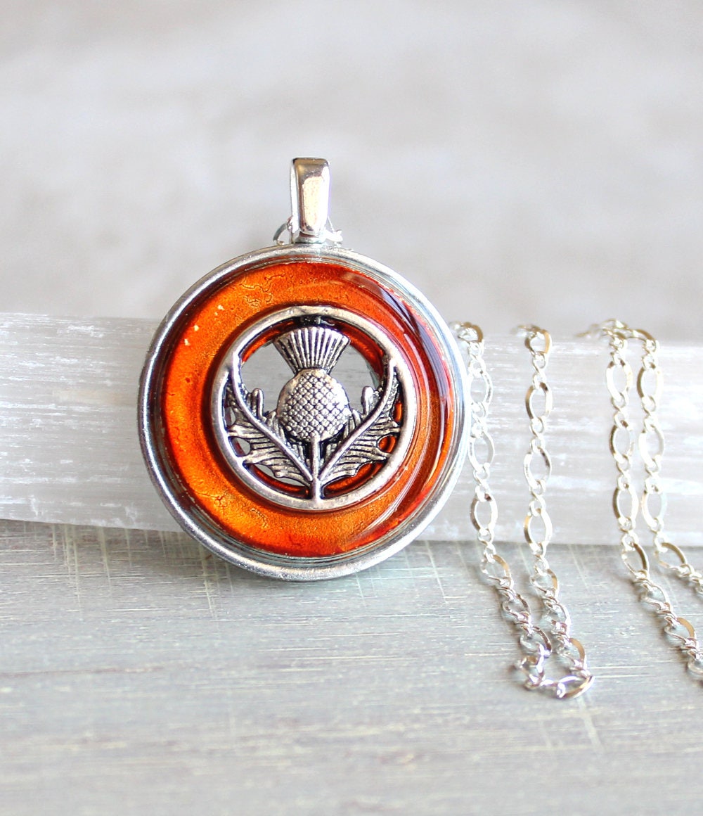 orange Scottish thistle necklace flower jewelry thistle