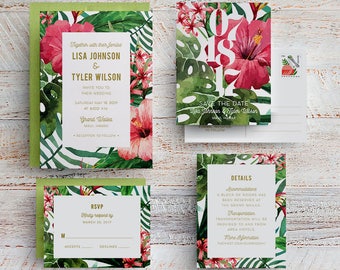 Tropical Wedding Invitation, Hawaii Wedding Invite, Beach Wedding, Maui Wedding, Destination Wedding, Fiji Wedding, Island Wedding