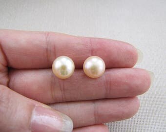 10mm Peach Pearl Sterling Silver stud earrings, fresh water pearl