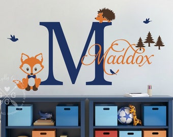 Woodland wall graphic - Personalized FOX decal - Baby nursery wall decal - Woodland wall graphic - Baby fox decal - Woodland nursery decal