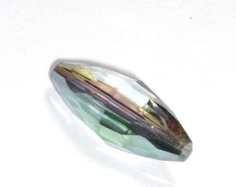 Perle ovale en verre transparent irisé18x8mm