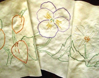 27 Hand Embroidered Quilt Blocks, Flowers