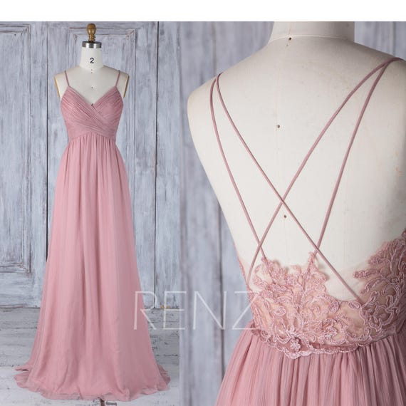  Bridesmaid  Dress  Dusty  Rose  V Neck Wedding  DressSpaghetti