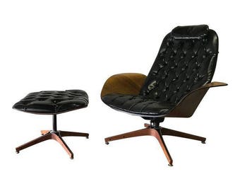 Mid Century Modern "MR. CHAIR" LOUNGE Chair + Ottoman Mulhauser
