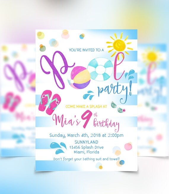 pool party birthday invitation pool party invitation digital file summer birthday invitation