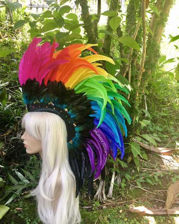 Customizable Feather Mohawk / Headdress Rainbow