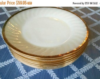 20% Summer SALE Collection of 7 Fire King Milk Glass Dinner Plates trimmed in 22kg