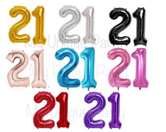 21 Birthday Number Balloons 13.5” or 34" Mylar / Set of 2 Balloons / 13.5” Air Fill only / 34” Helium Quality / 21st Birthday