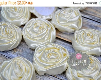 ON SALE CREAM - The Martha Collection - 1.5" Mini Satin Rolled Rossettes - Diy Flower Headbands - Petite Flowers - Wedding Flowers Garters R