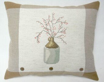 Bittersweet In Stoneware Jug Cross Stitch Pillow Accent Pillow