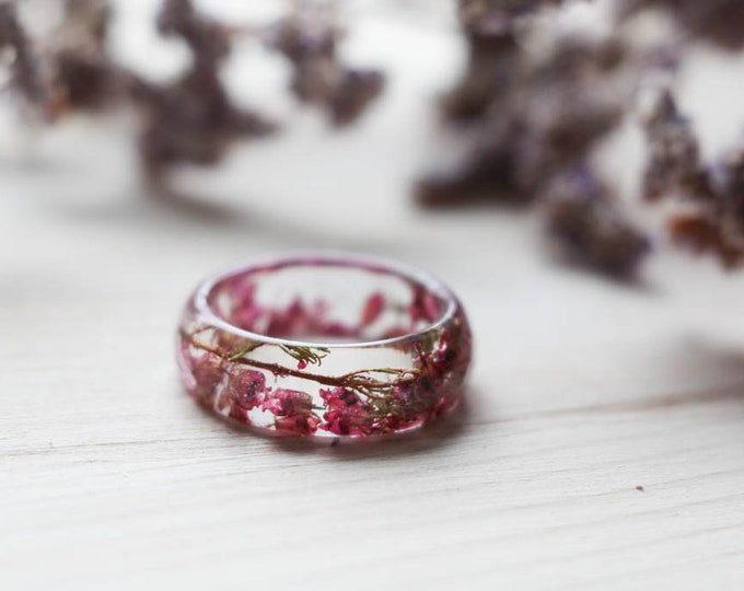 Heather Resin Ring, Faceted Flower Floral Resin Ring, Heather Jewelry, Clear Transparent resin ring, Botanical ring, Terrarium ring, for her