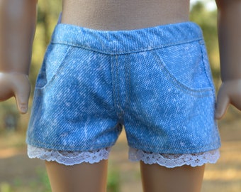 18 inch doll shorts, AG clothes, denim shorts with lace