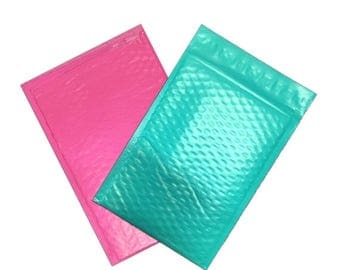 On Sale 50 Pack 4x8" Hot Pink & Teal BUBBLE MAILERS, Protective Hot Pink n Teal Padded Envelopes, Approved Mailer Shipping Envelopes