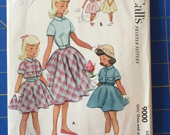 McCalls 9000 - Vintage Girls Dress and Jacket Pattern - 1952 Pattern - Size 8