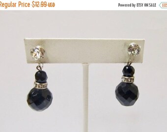 ON SALE CASTLE Cliff Faceted Black Glass and Rhinestone Earrings Item K # 2894